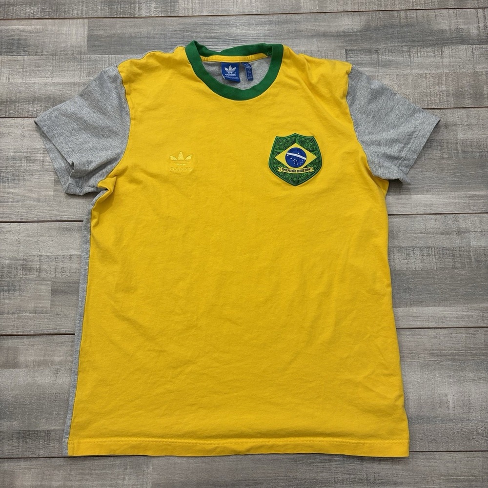 Adidas Brazil Soccer Tee Size Youth XL T-shirt Sports Futbol Yellow Gray Green